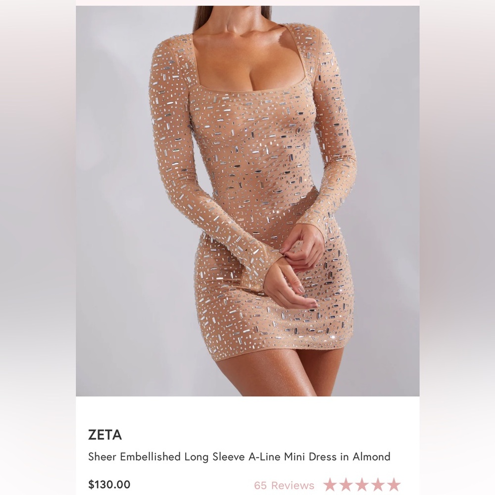 Oh Polly Almond Sequin Long Sleeve Dress